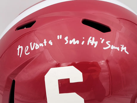 Devonta Smith Autographed Alabama Crimson Tide Red Full Size Replica Speed Helmet "Smitty" Beckett BAS QR Stock #203863