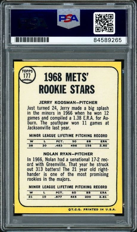 Nolan Ryan & Jerry Koosman Autographed 1968 Topps Rookie Reprint Card #177 New York Mets Auto Grade Gem Mint 10 PSA/DNA Stock #203893