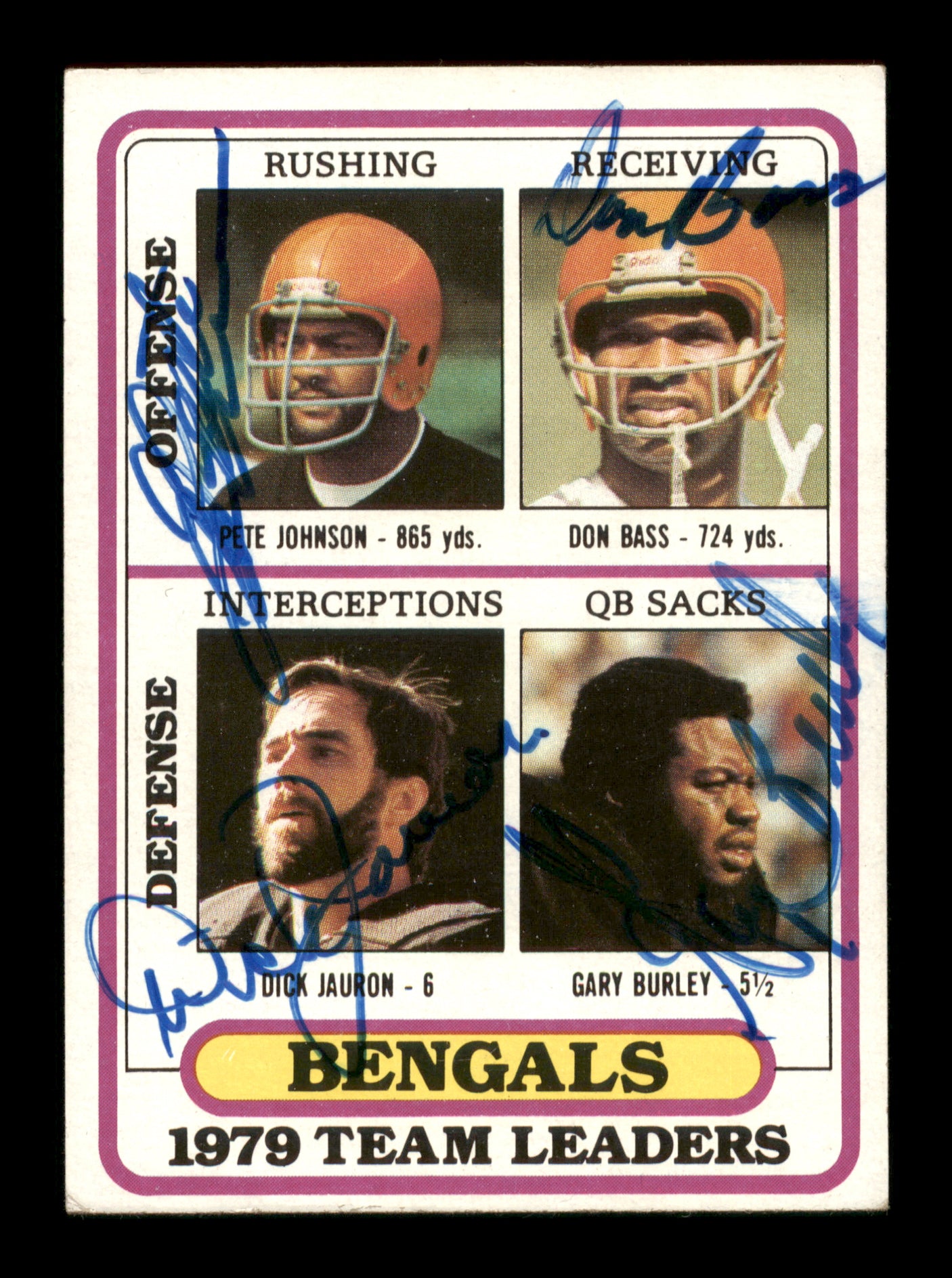 Team Leaders Autographed 1980 Topps Card #338 Cincinnati Bengals Signed By All 4 SKU #204096