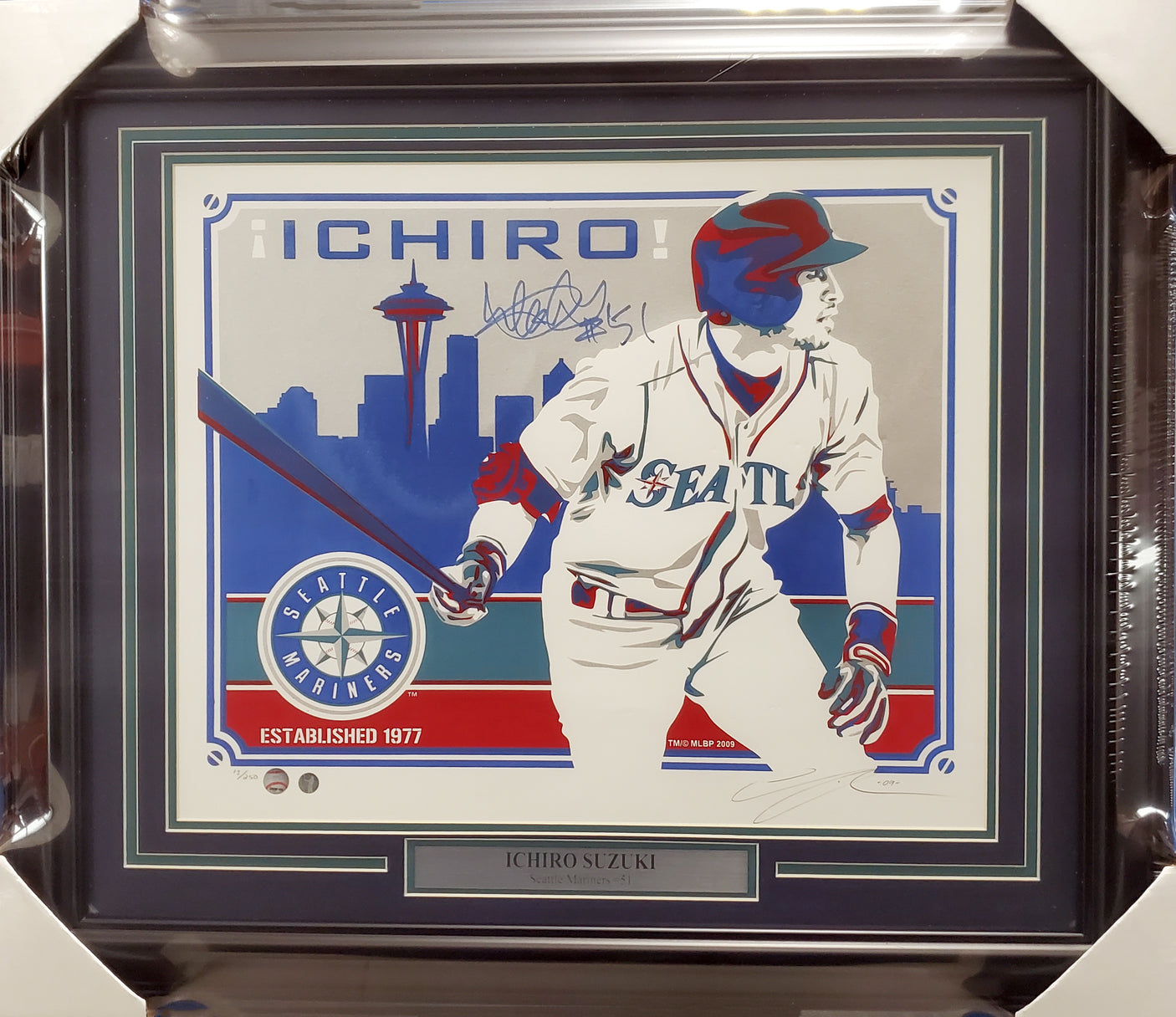 Ichiro Suzuki Autographed Framed 16x20 Topps Poster Seattle Mariners "#51" Artist Proof #13/250 IS Holo SKU #193883