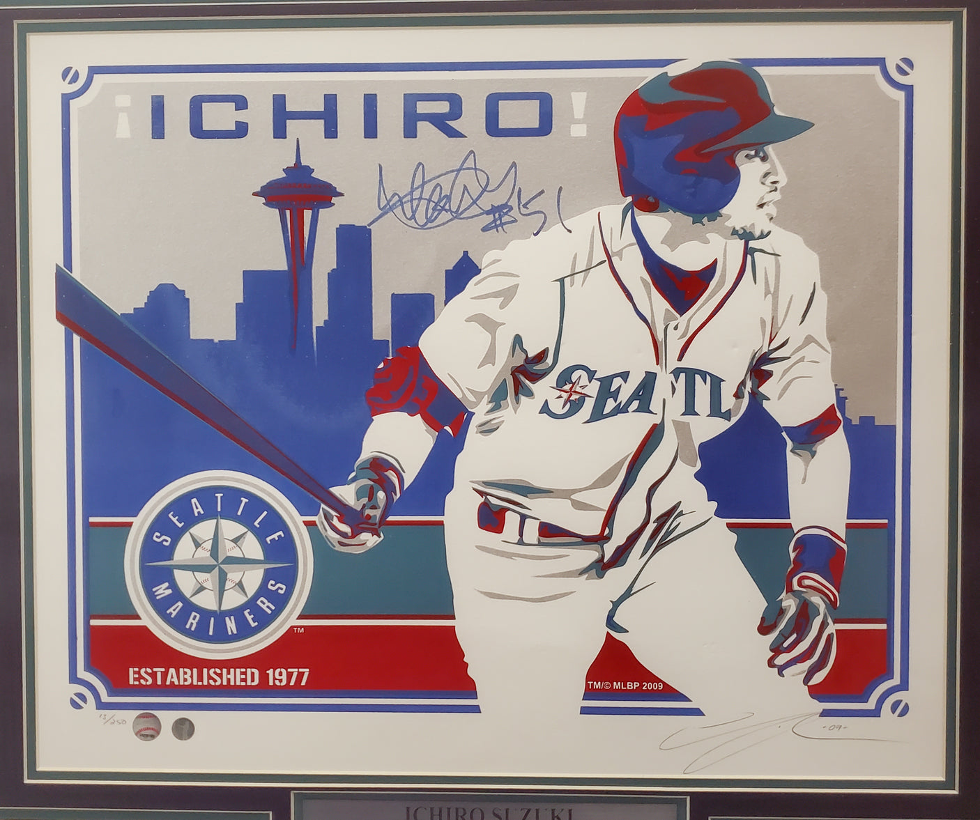 Ichiro Suzuki Autographed Framed 16x20 Topps Poster Seattle Mariners "#51" Artist Proof #13/250 IS Holo SKU #193883