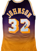 Magic Johnson Signed Lakers Fadeaway Purple Mitchell & Ness Swingman Jsy-BAWHolo