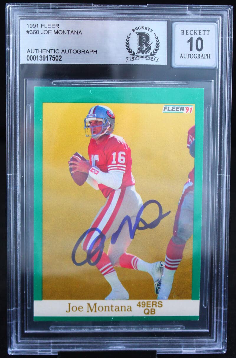 1991 Fleer #360 Joe Montana Auto San Francisco 49ers BAS Autograph 10