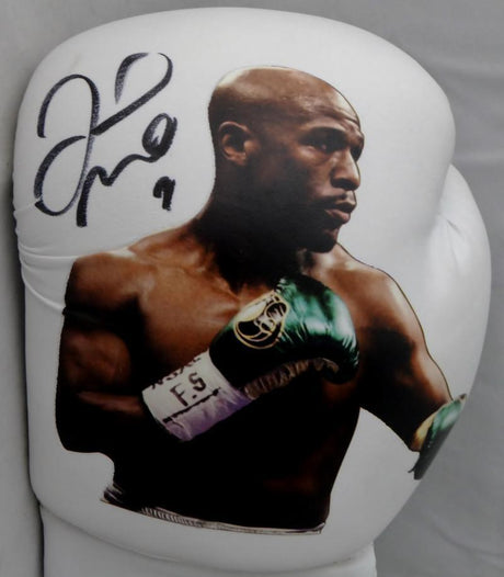 Floyd Mayweather Autographed White Custom TBE Image Left Boxing Glove - Beckett