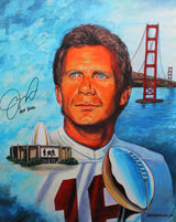 Joe Montana Signed 49ers16x20 Painted Portrait Print w/HOF - JSA Auth *Black