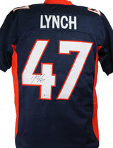 John Lynch Autographed Blue Pro Style Jersey- Beckett Witnessed *Black