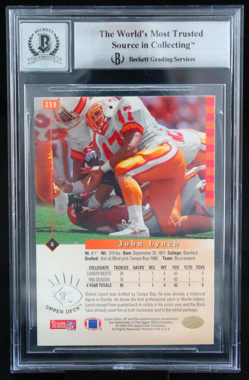 1993 SP #259 John Lynch HOF Tampa Bay Buccaneers BAS Autograph 10