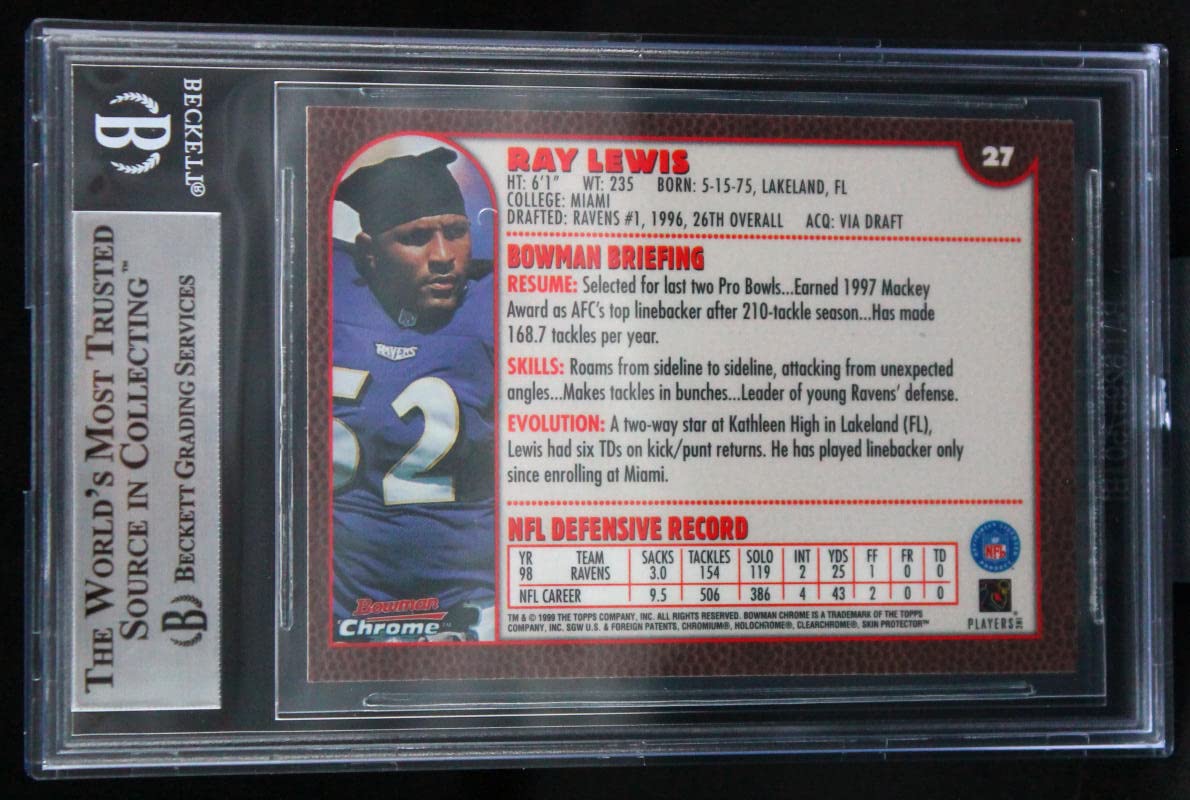 1999 Bowman Chrome #27 Ray Lewis Baltimore Ravens BAS Autograph 10