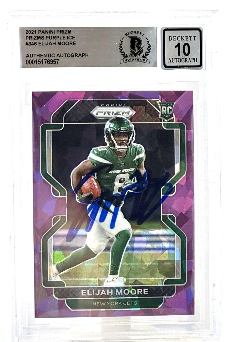 2021 Panini Prizm Purple Ice #346 Elijah Moore Auto New York Jets BAS Auto 10