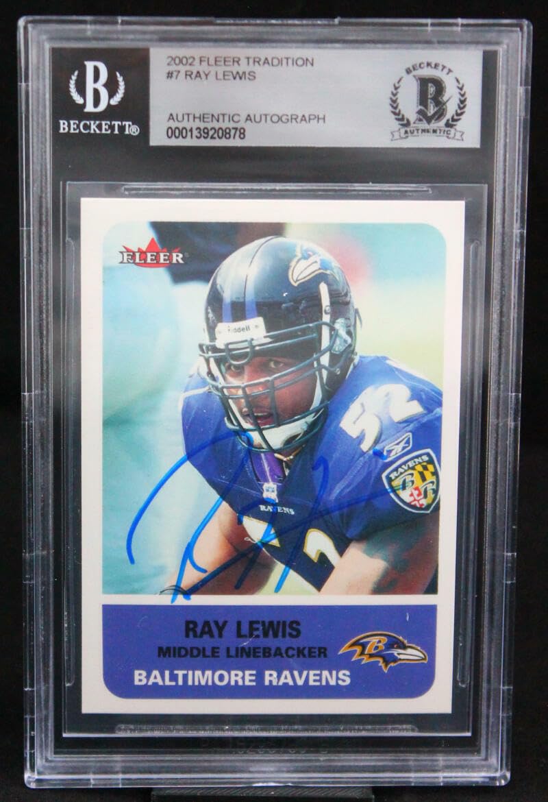 2002 Fleer Tradition #7 Ray Lewis Baltimore Ravens BAS Autograph 10