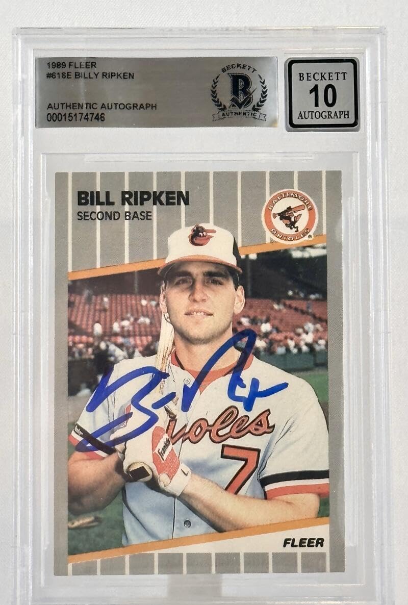 1989 Fleer #616E Billy Ripken Auto Baltimore Orioles BAS Autograph 10