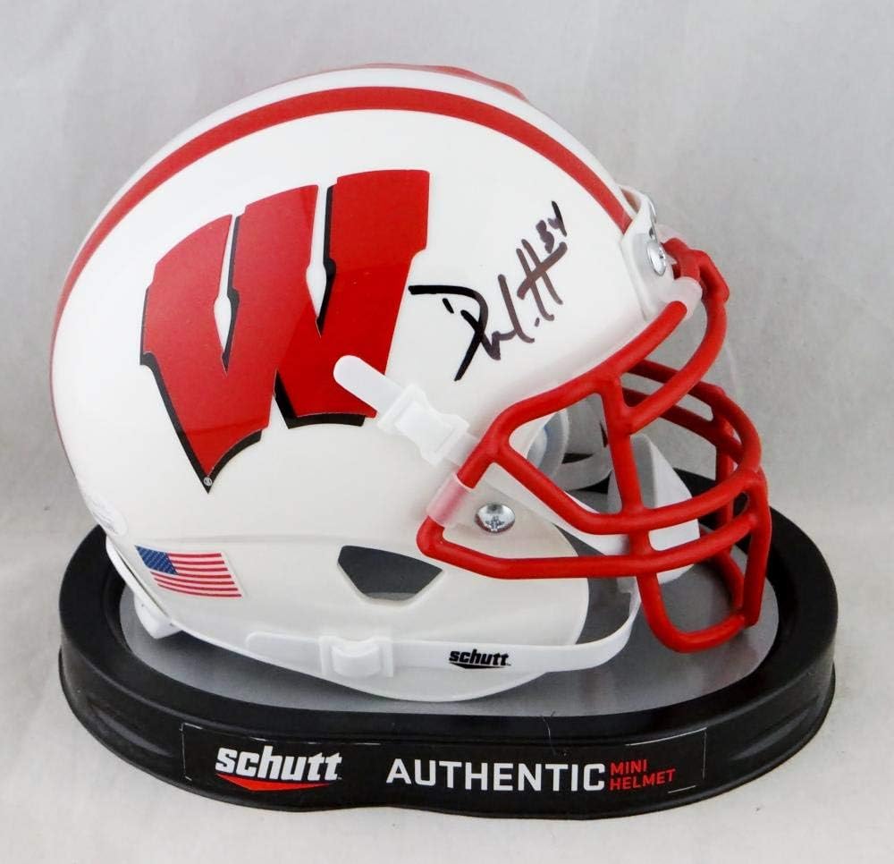 Derek Watt Signed Wisconsin Badgers White Schutt Mini Helmet JSA W Auth *Black