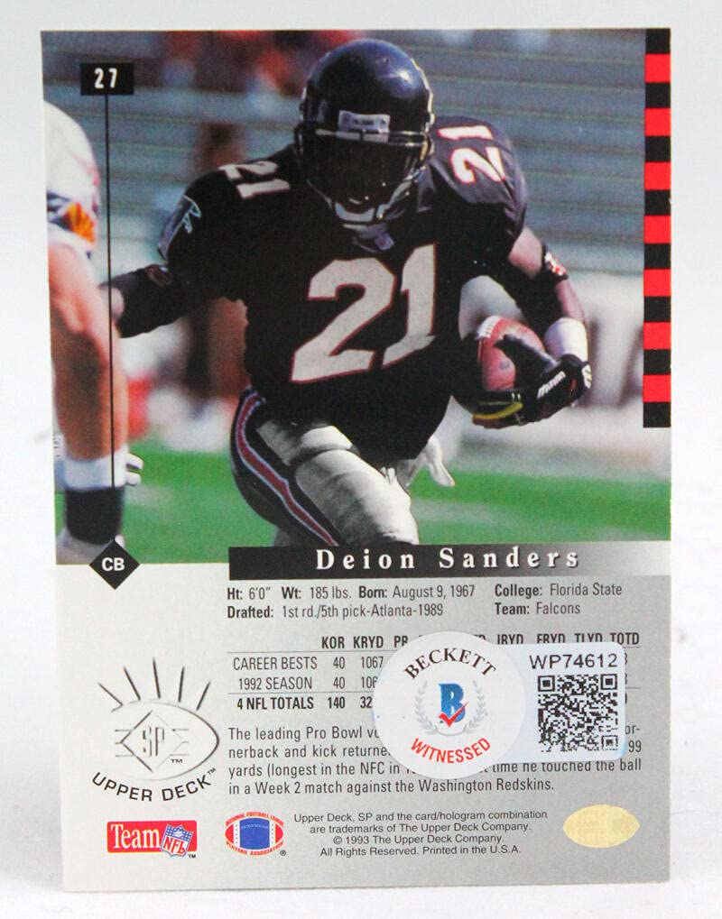 1993 SP #27 Deion Sanders Atlanta Falcons Autograph Beckett Witness