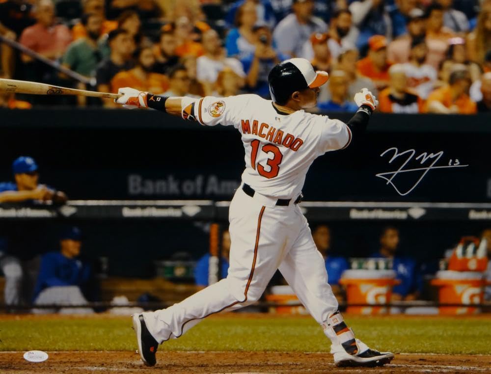 Manny Machado Signed Orioles 16x20 Batting Swing White Glove Photo- JSA W Auth