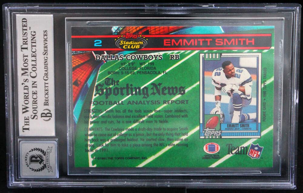 1991 Stadium Club #2 Emmitt Smith Auto Dallas Cowboys BAS Autograph 10