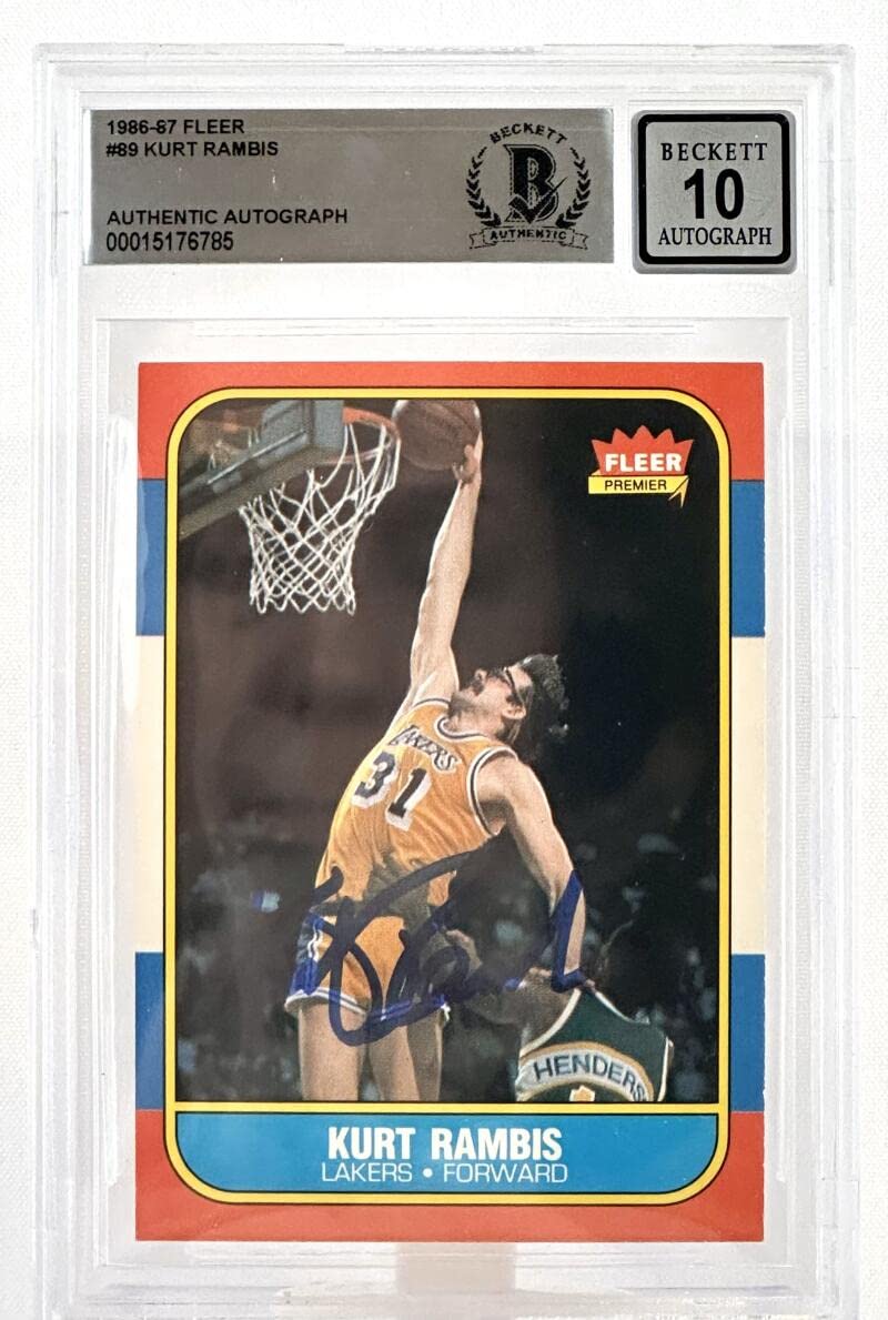 1986-87 Fleer #89 Kurt Rambis Auto Los Angles Lakers BAS Autograph 10