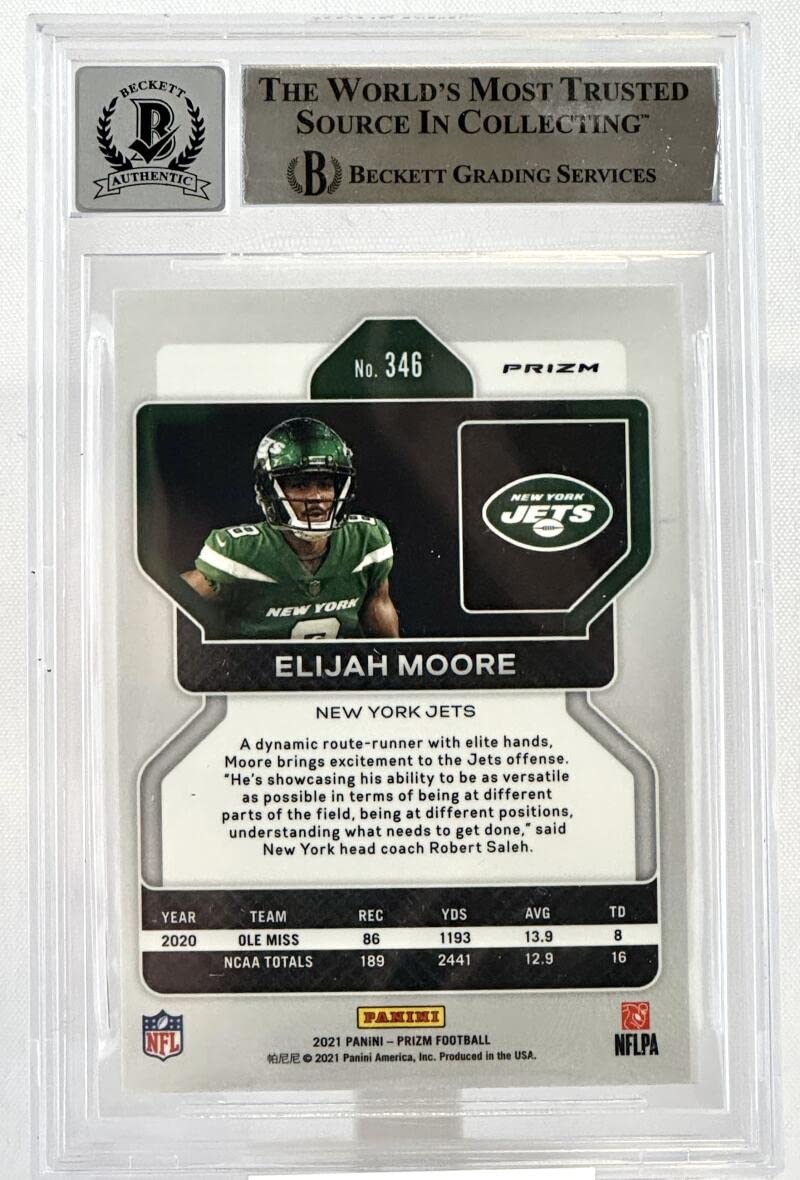 2021 Panini Prizm Red Ice #346 Elijah Moore Auto New York Jets BAS Auto 10