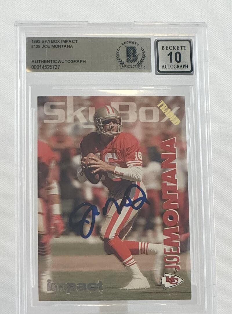 1993 Skybox Impact #139 Joe Montana Auto Kansas City Chiefs BAS Autograph 10