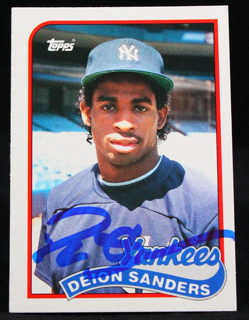 1989 Topps Traded #110T Deion Sanders New York Yankees Autograph Beckett Witness