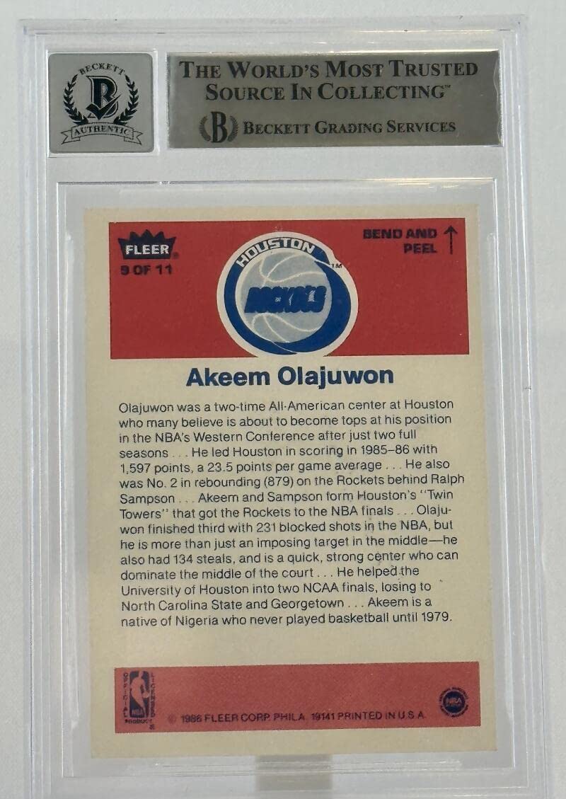 1986-87 Fleer Stickers #9 Hakeem Olajuwon Auto Houston Rockets BAS Autograph 10