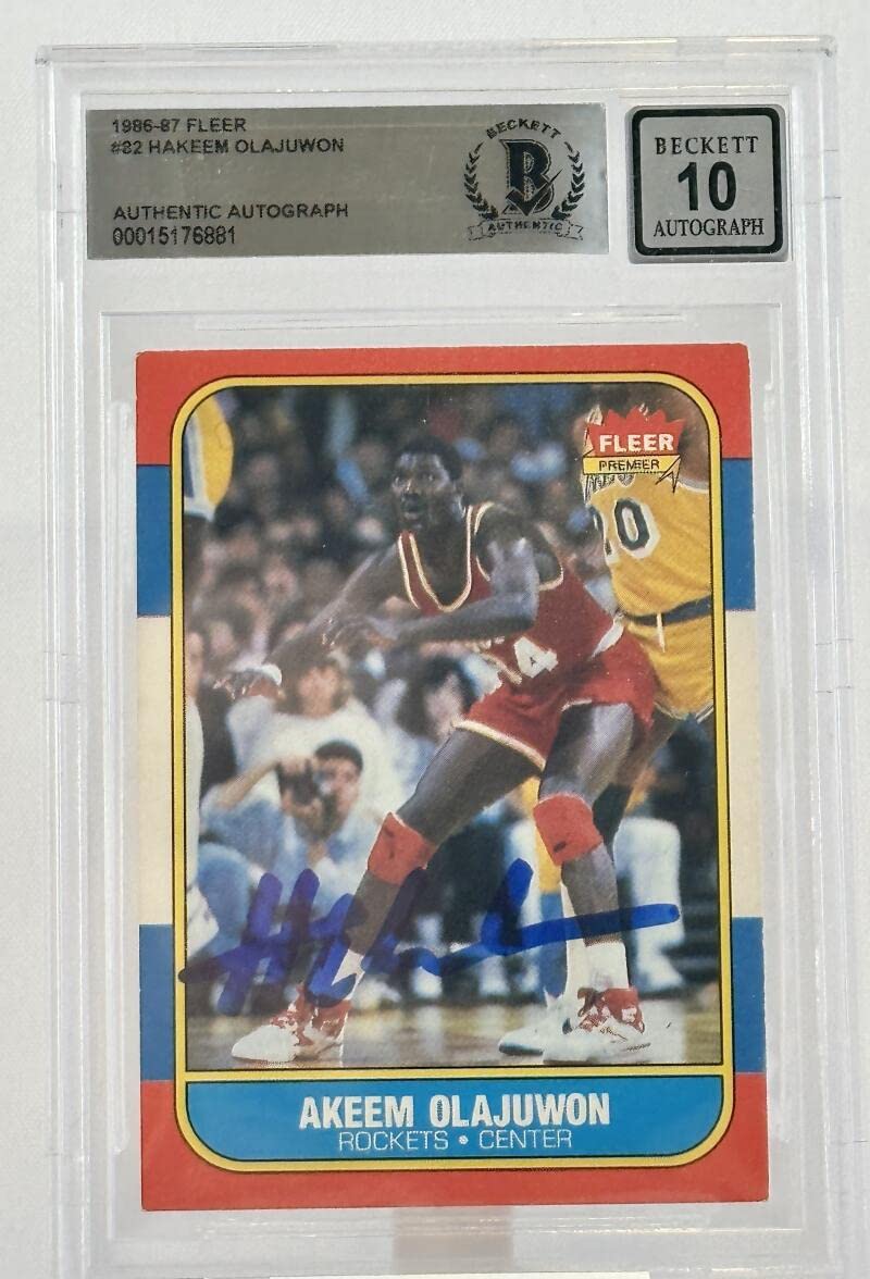 1986-87 Fleer #82 Hakeem Olajuwon Auto Houston Rockets BAS Autograph 10