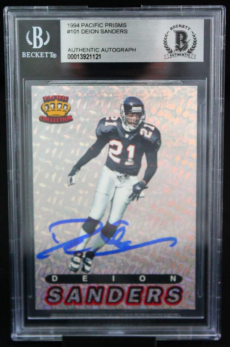 1994 Pacific Prisms #101 Deion Sanders Falcons BAS Autograph 10