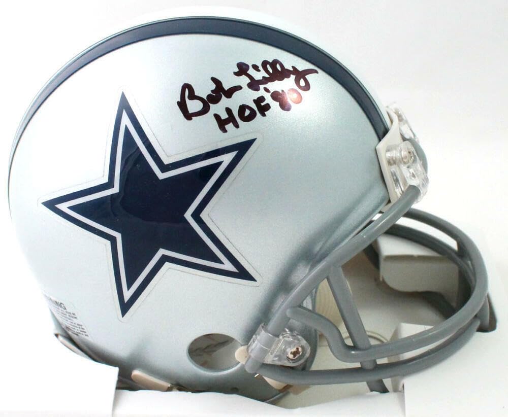 Bob Lilly Autographed Dallas Cowboys Mini Helmet w/HOF - Beckett W Auth *Black