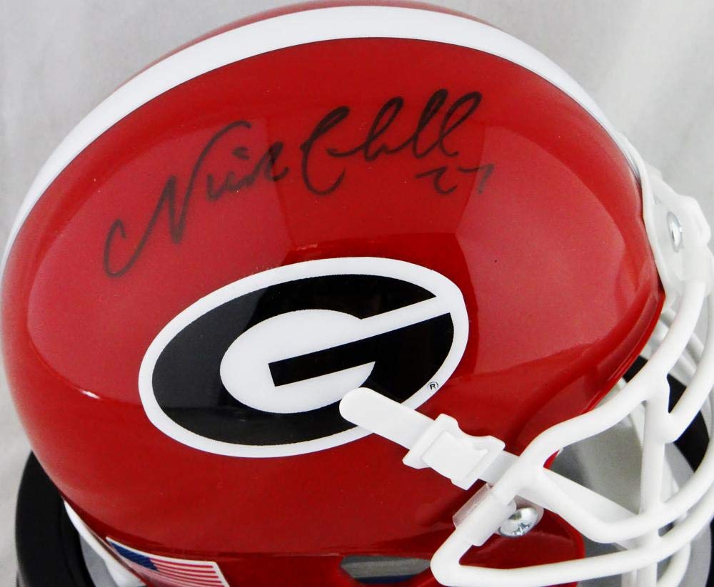 Nick Chubb Autographed Georgia Bulldogs Schutt Mini Helmet- JSA W Auth Black