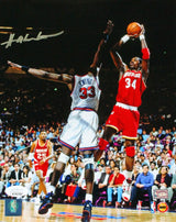 Hakeem Olajuwon Houston Rockets Autographed 8x10 V. Ewing Photo- JSA W *Silver