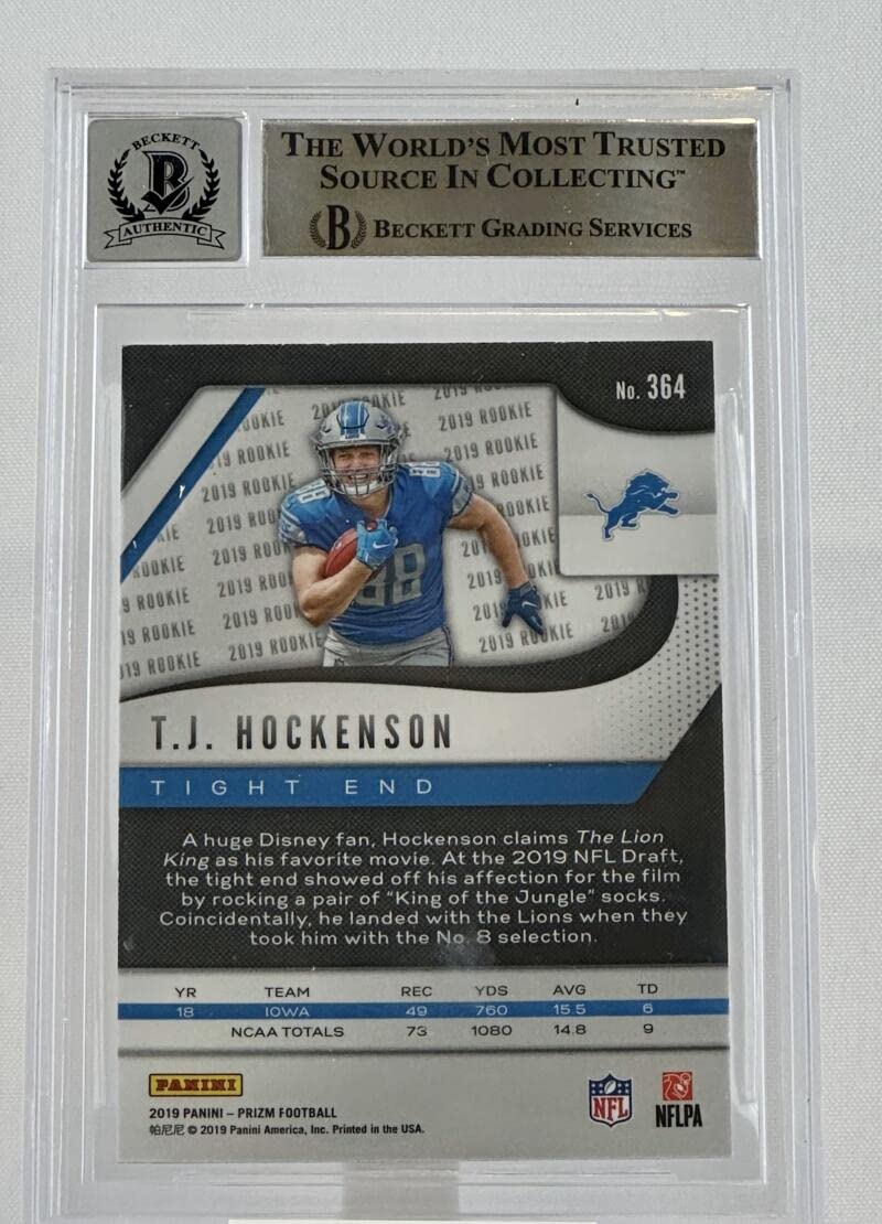 2019 Panini Prizm #364 T.J. Hockenson Auto Detroit Lions BAS Autograph 10