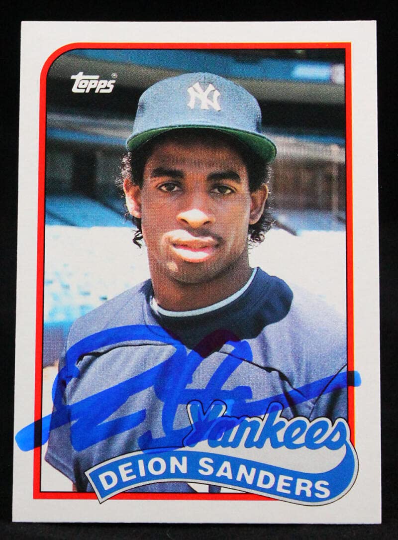 1989 Topps Traded #110T Deion Sanders New York Yankees Autograph Beckett Witness