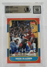 1986-87 Fleer #82 Hakeem Olajuwon Auto Houston Rockets BAS Autograph 10