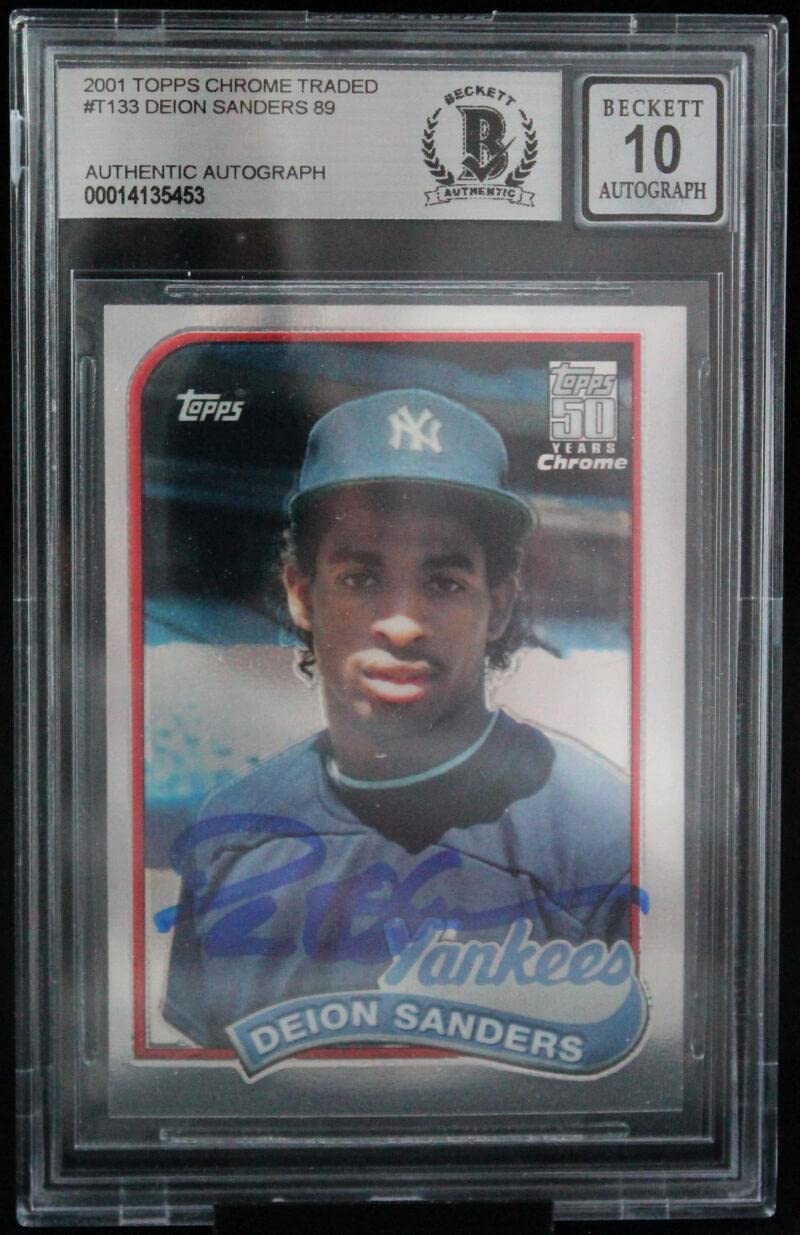 2001 Topps Chrome Traded #T133 Deion Sanders Auto Yankees BAS Autograph 10