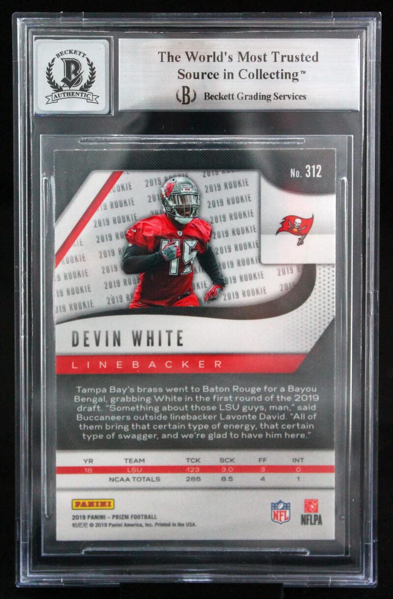 2019 Panini Prizm #312 Devin White Tampa Bay Buccaneers BAS Autograph 10