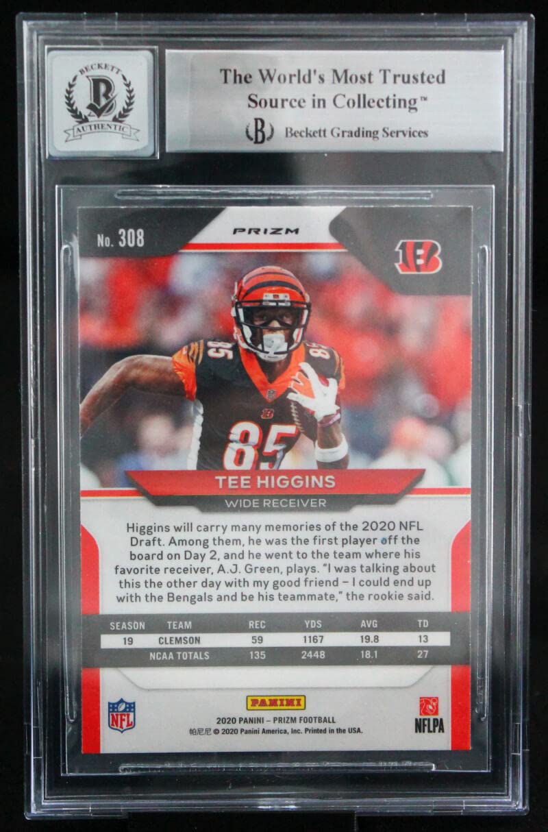 2020 Panini Prizm Silver #308 Tee Higgins Cincinnati Bengals BAS Autograph 10