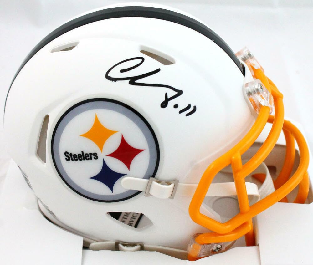 Chase Claypool Signed Pittsburgh Steelers Flat White Mini Helmet- Beckett W Auth