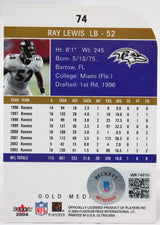 2004 Fleer Ultra Gold #74 Ray Lewis Baltimore Ravens Autograph Beckett Witness