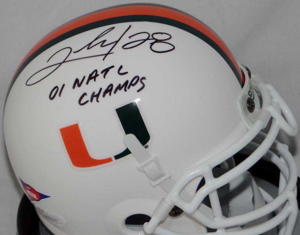 The Jersey Source Autographs Clinton Portis Signed Miami Hurricanes Schutt Mini Helmet W/Champs- JSA W Auth