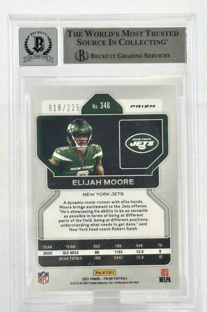 2021 Panini Prizm Purple Ice #346 Elijah Moore Auto New York Jets BAS Auto 10