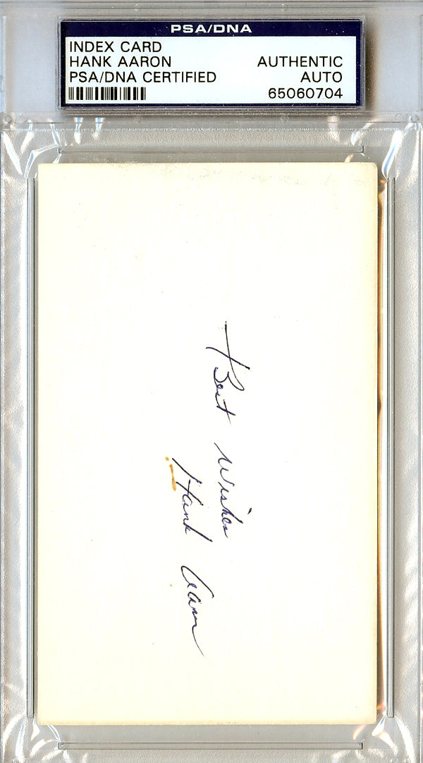 Hank Aaron Autographed Index Card Atlanta Braves Vintage Playing Days PSA/DNA #65060704