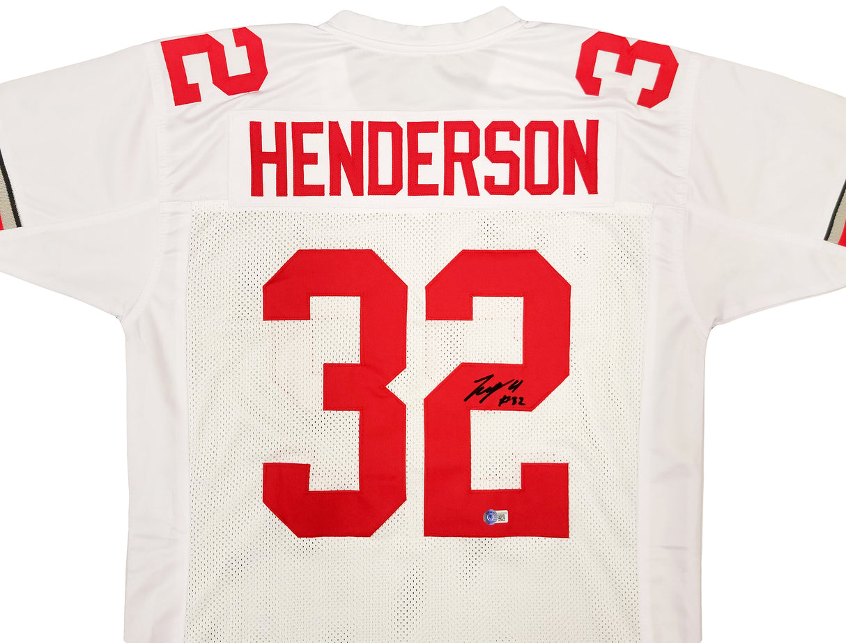 Ohio State Buckeyes TreVeyon Henderson Autographed White Jersey Beckett BAS QR Stock #206000