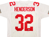 Ohio State Buckeyes TreVeyon Henderson Autographed White Jersey Beckett BAS QR Stock #206000