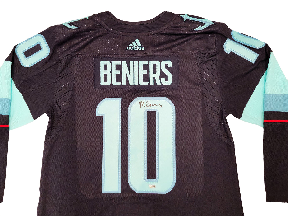 Seattle Kraken Matty Beniers Autographed Blue Adidas Jersey Size 54 With Inaugural Patch Fanatics Holo Stock #206001