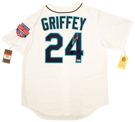 Seattle Mariners Ken Griffey Jr. Autographed White Nike Cooperstown Edition Jersey HOF Patch Size L Beckett BAS QR Stock #206023