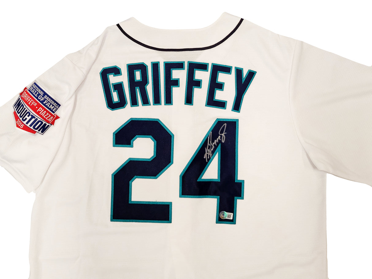 Seattle Mariners Ken Griffey Jr. Autographed White Nike Cooperstown Edition Jersey HOF Patch Size L Beckett BAS QR Stock #206023