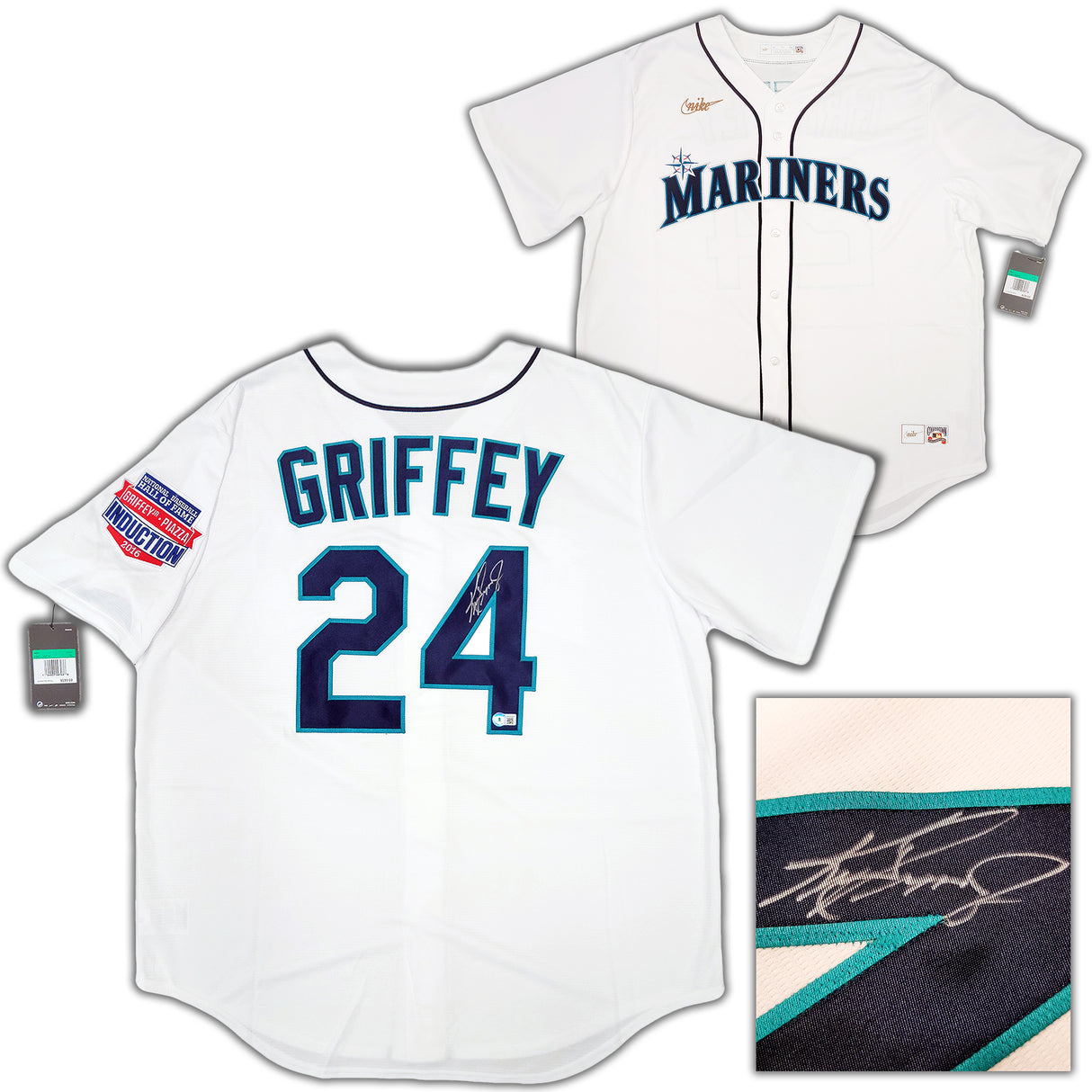 Seattle Mariners Ken Griffey Jr. Autographed White Nike Cooperstown Edition Jersey HOF Patch Size XL Beckett BAS QR Stock #206024