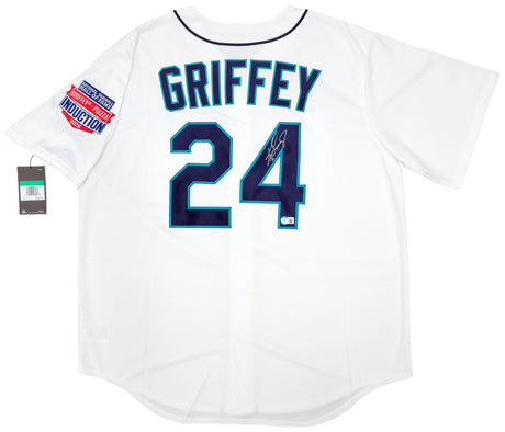 Seattle Mariners Ken Griffey Jr. Autographed White Nike Cooperstown Edition Jersey HOF Patch Size XL Beckett BAS QR Stock #206024