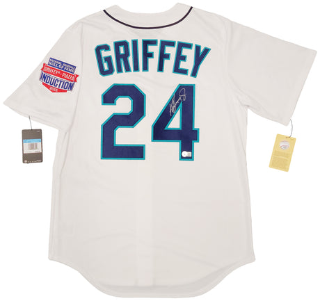 Seattle Mariners Ken Griffey Jr. Autographed White Nike Cooperstown Edition Jersey HOF Patch Size M Beckett BAS QR Stock #206022