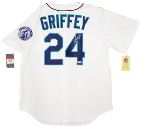 Seattle Mariners Ken Griffey Jr. Autographed White Nike Cooperstown Edition Jersey Retirement Patch Size L Beckett BAS QR Stock #206019