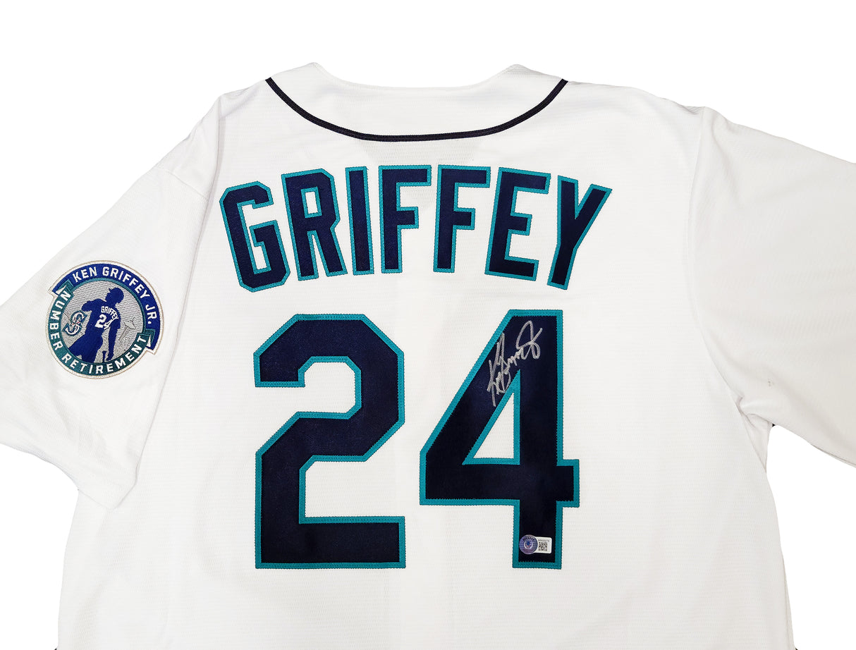 Seattle Mariners Ken Griffey Jr. Autographed White Nike Cooperstown Edition Jersey Retirement Patch Size L Beckett BAS QR Stock #206019